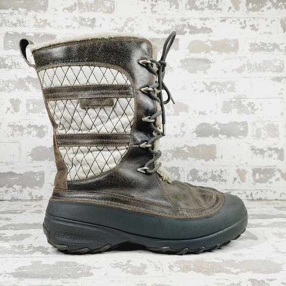 Columbia Brown & White Leather Heather Canyon Waterproof Cold Weather Boots C416 - Picture 5 of 13